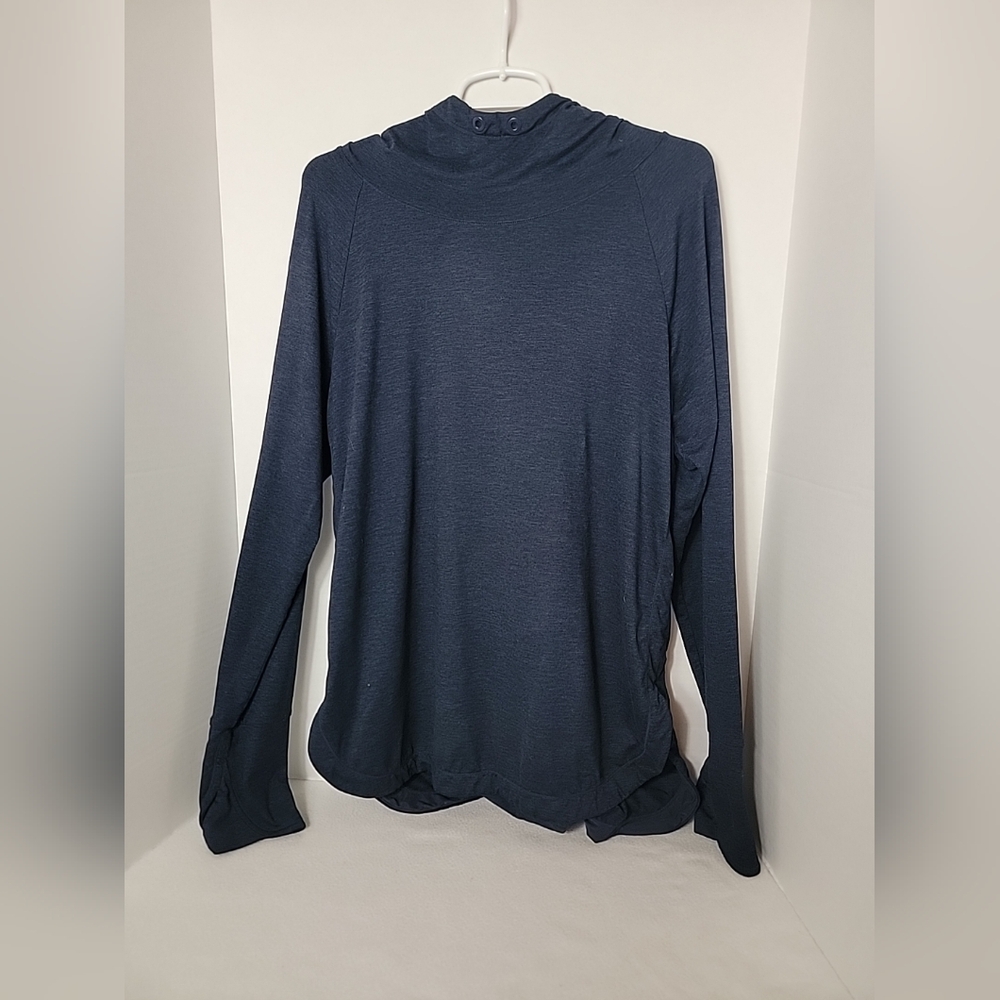 Athleta Women's Dark Blue Hooded Long Sleeve Pullover Top, XL